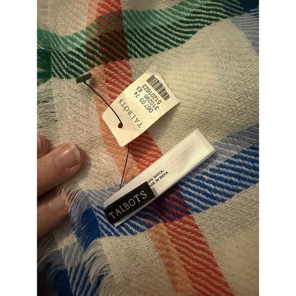 NWT Talbots Wool Scarf Wrap Womens Preppy Plaid Lightweight Oversized 28x80 - Picture 7 of 8